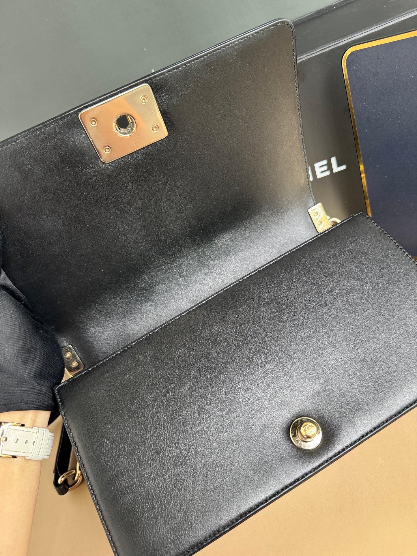 CHANEL LE BOY PEARL OLD MEDIUM LAMBSKIN