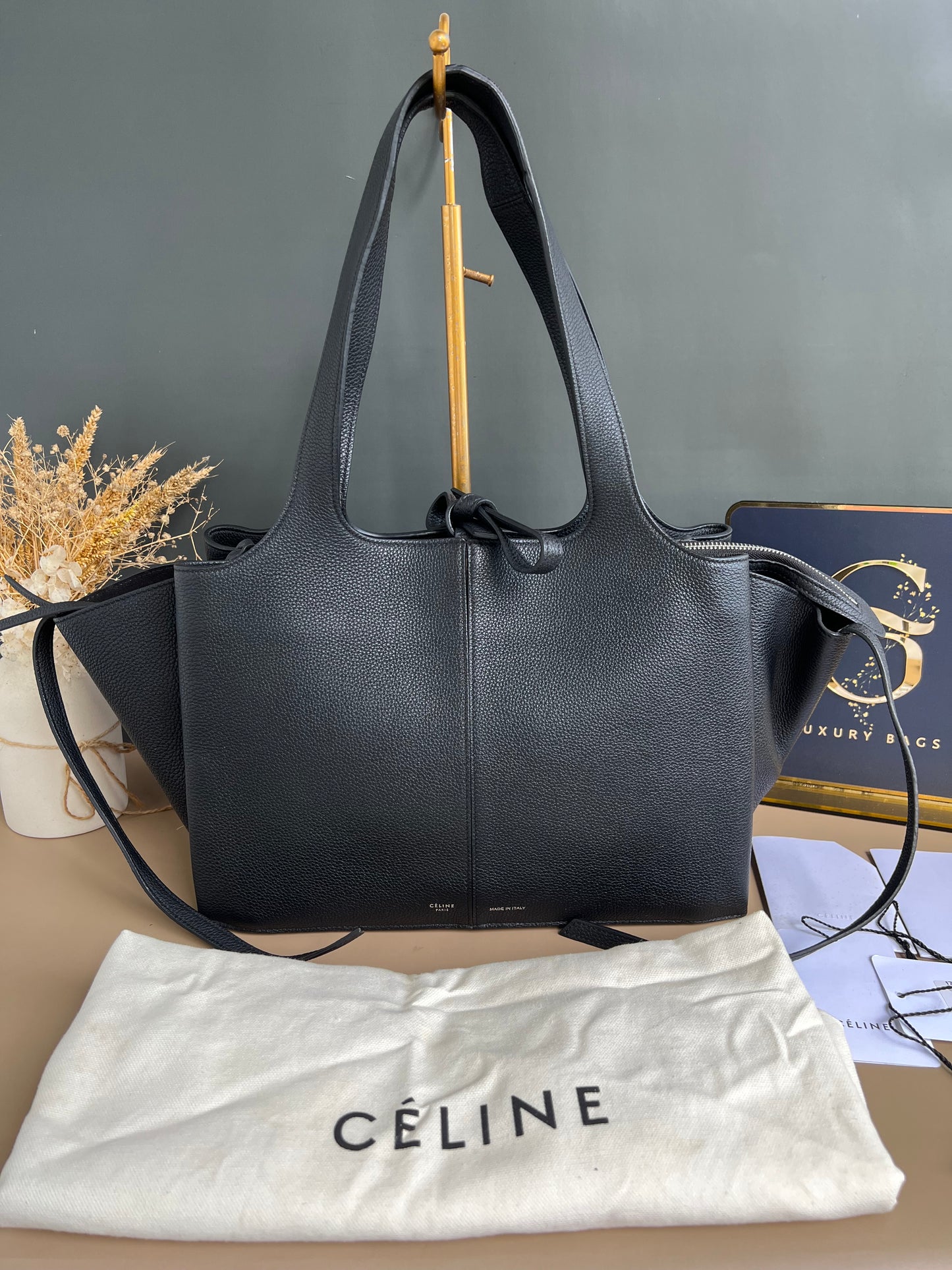 CELINE TRI FOLD LEATHER TOTE BAG