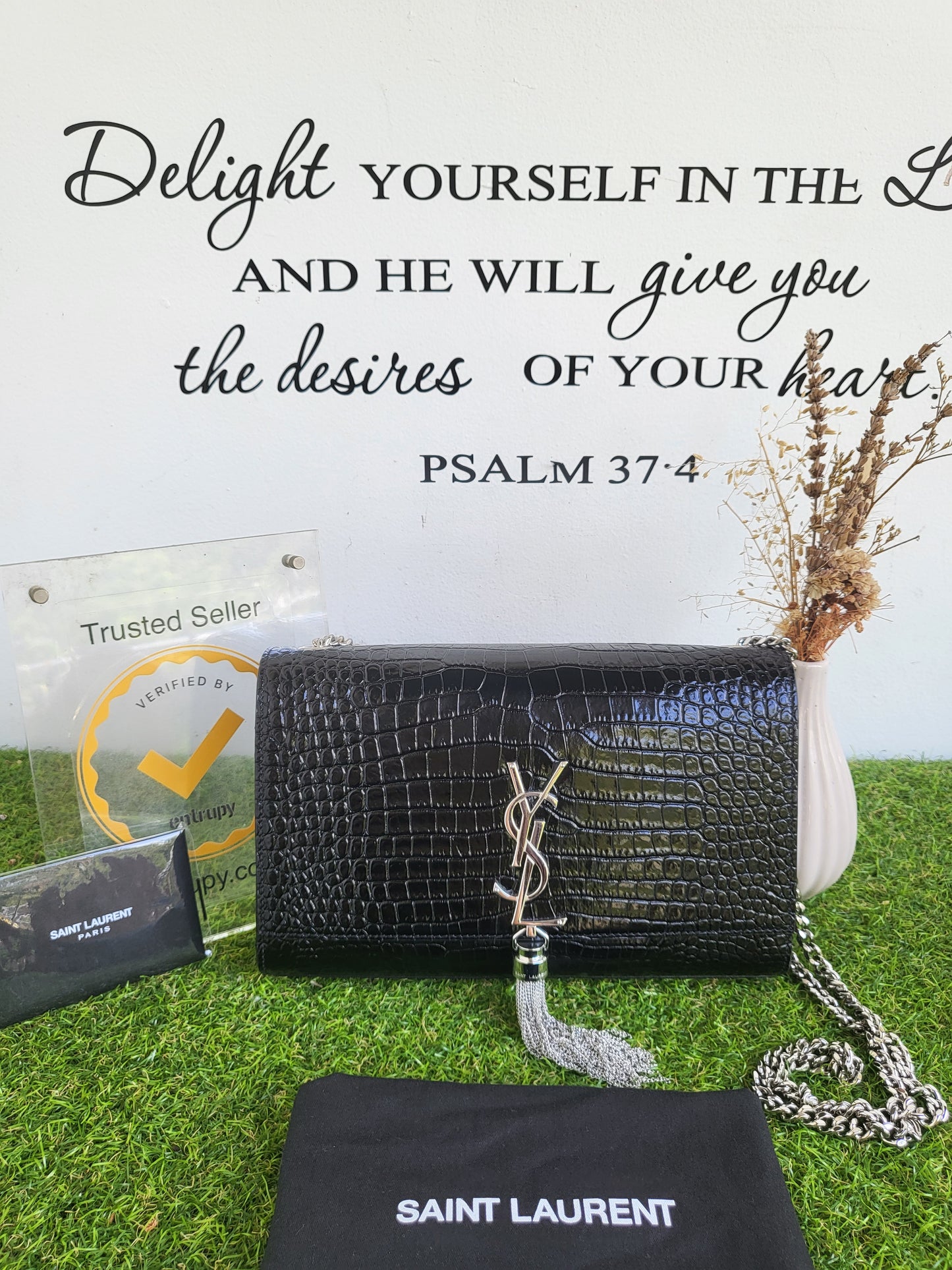 YSL Kate Tassle Croc Embossed
