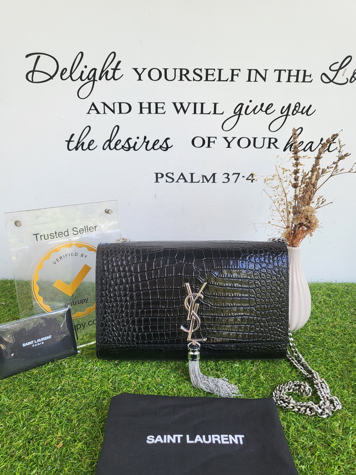 YSL Kate Tassle Croc Embossed