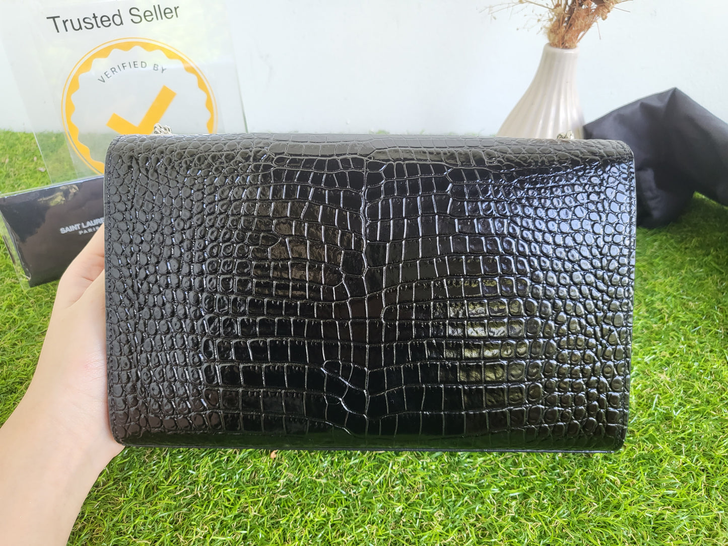 YSL Kate Tassle Croc Embossed