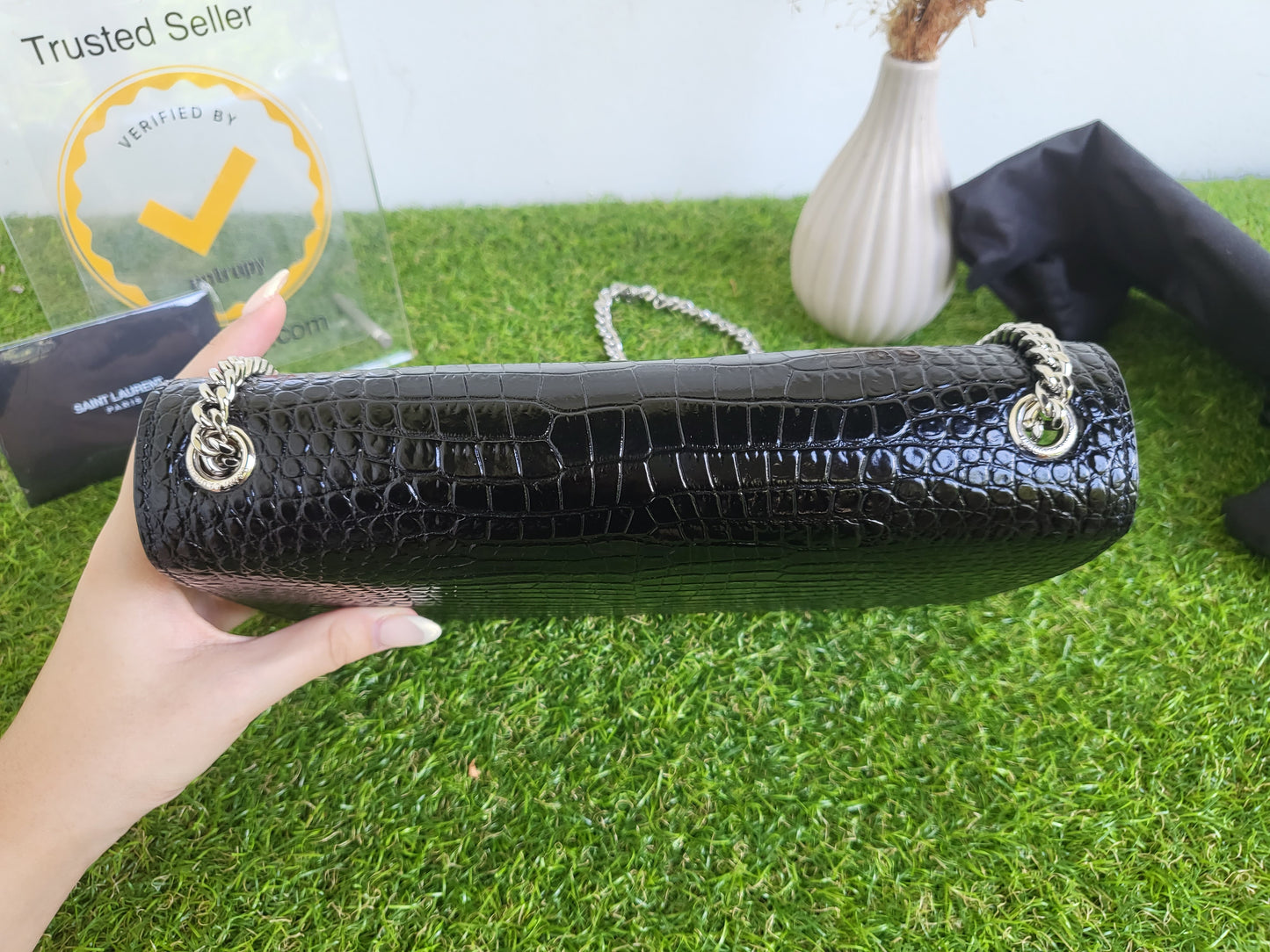YSL Kate Tassle Croc Embossed
