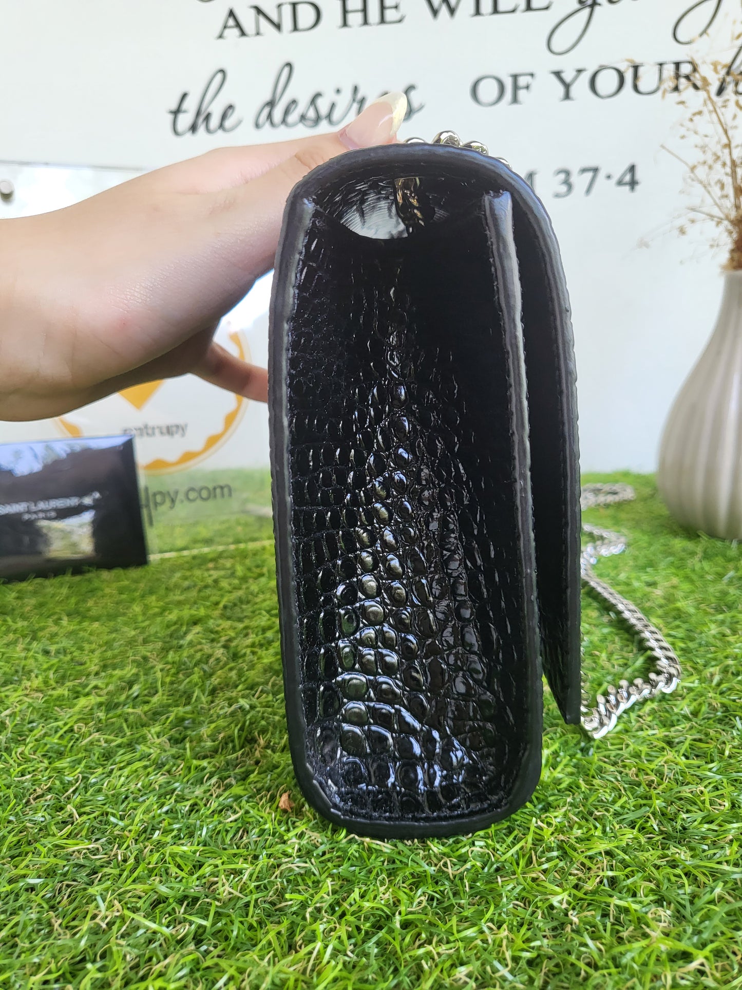 YSL Kate Tassle Croc Embossed