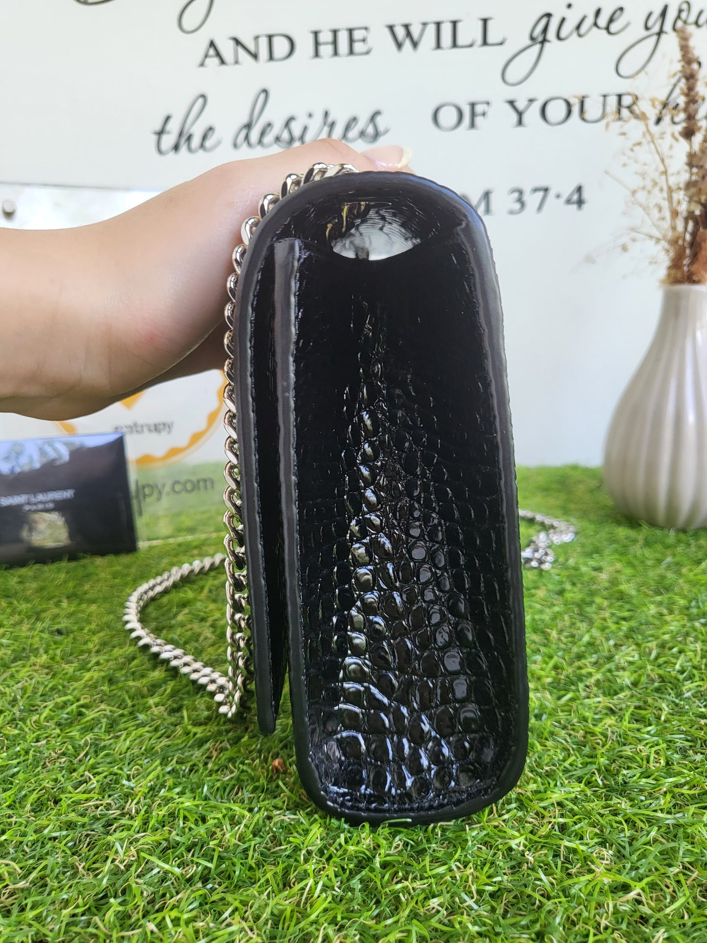 YSL Kate Tassle Croc Embossed