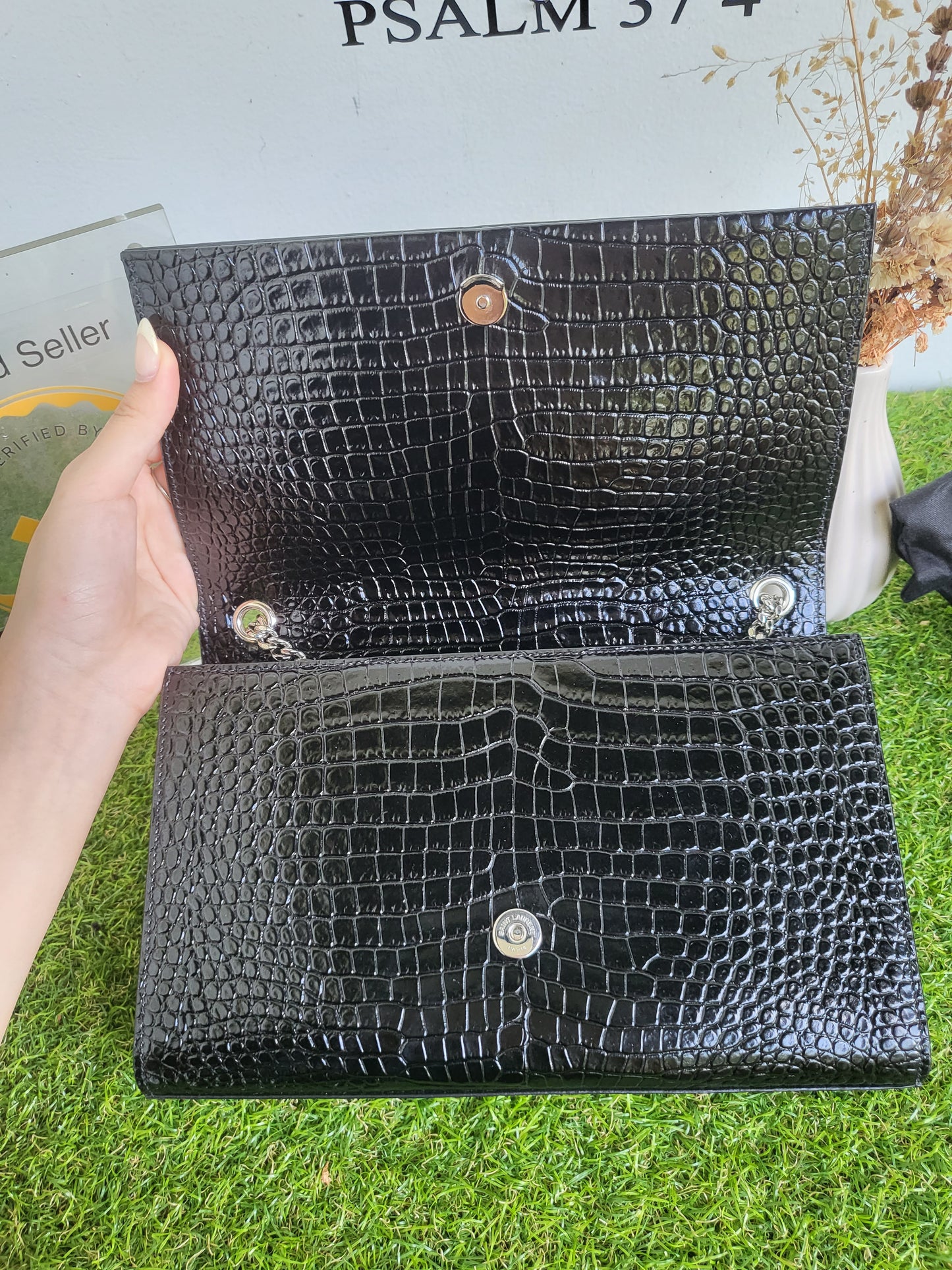 YSL Kate Tassle Croc Embossed