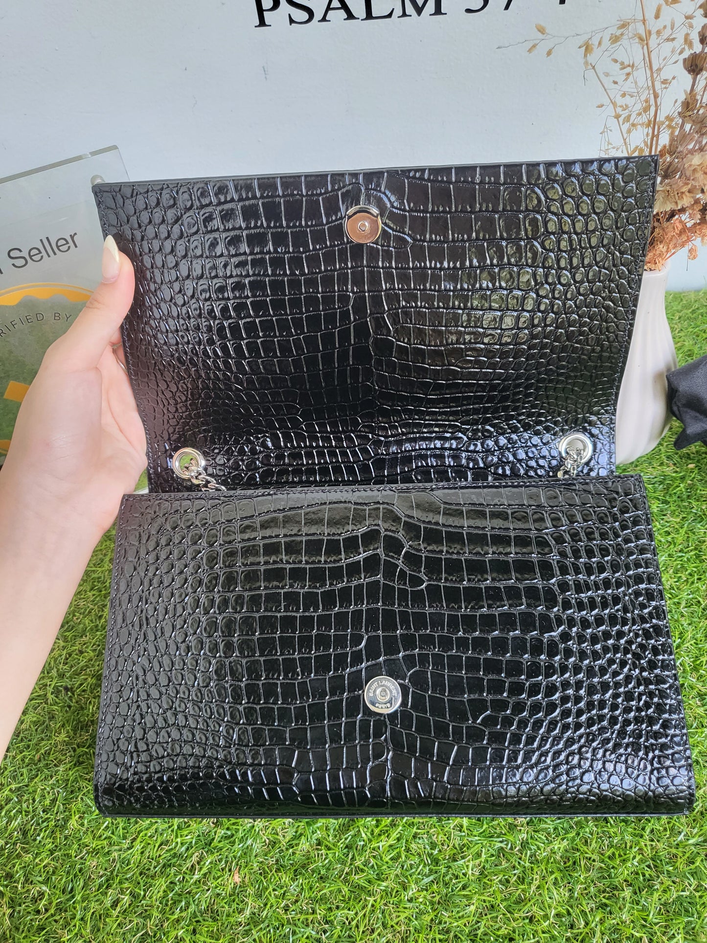 YSL Kate Tassle Croc Embossed