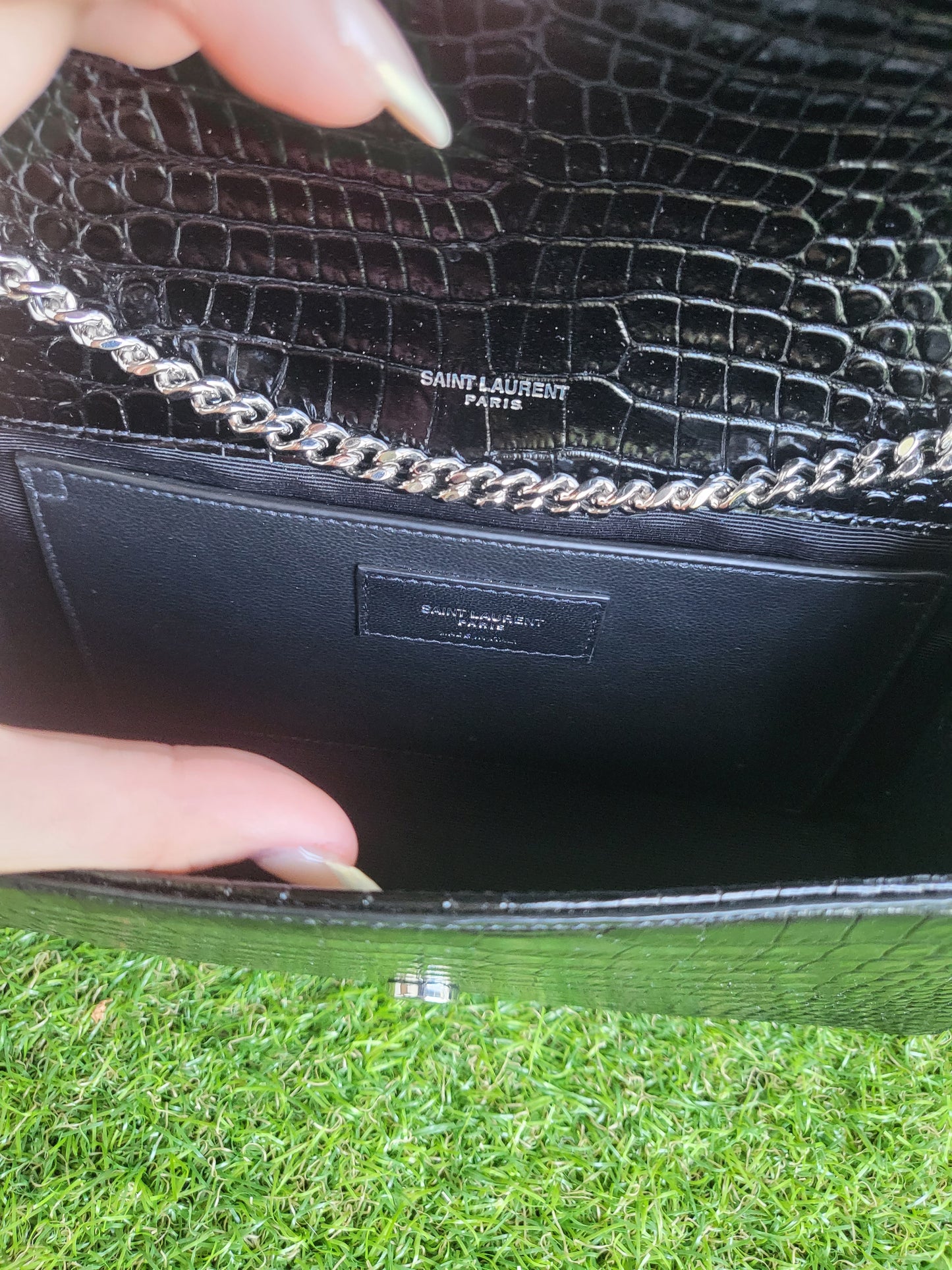 YSL Kate Tassle Croc Embossed