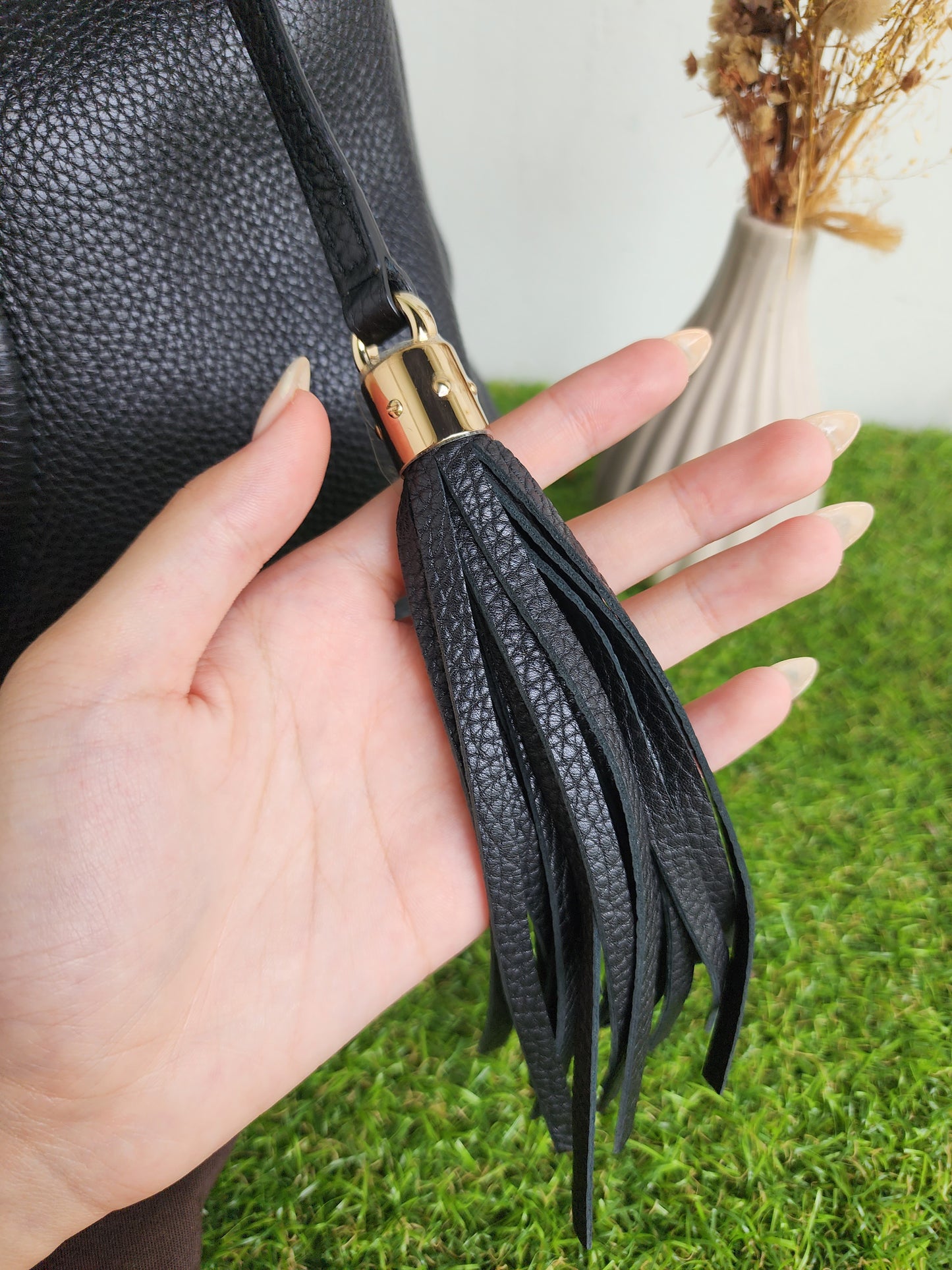 Gucci Soho Medium Black Double Leather Chain Shoulder Bag Tote Black Gold New