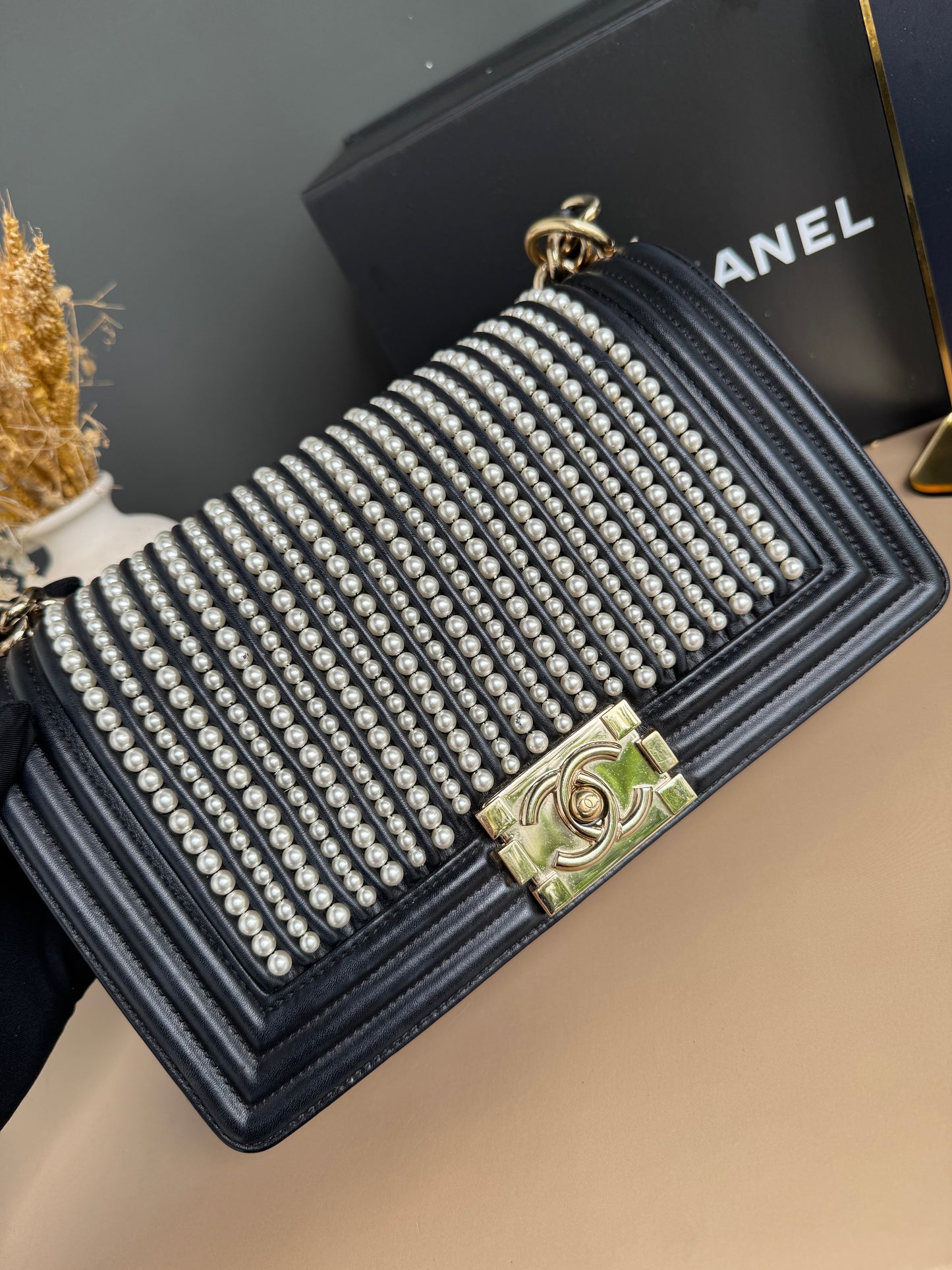 CHANEL LE BOY PEARL OLD MEDIUM LAMBSKIN