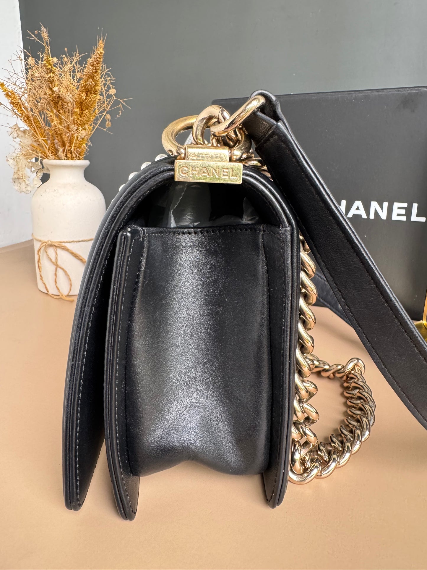 CHANEL LE BOY PEARL OLD MEDIUM LAMBSKIN