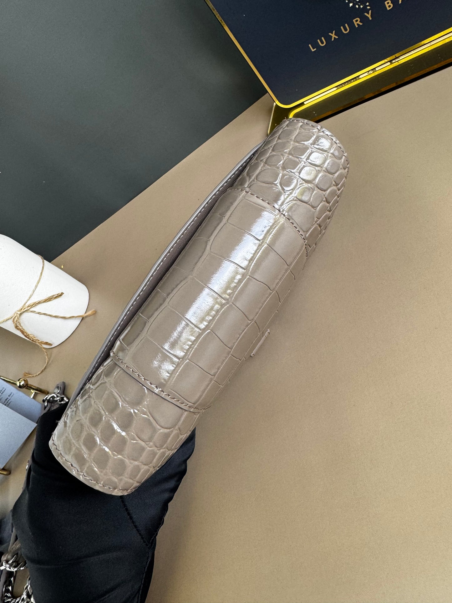 BALENCIAGA WALLET ON CHAIN CROC EMBOSSED LEATHER