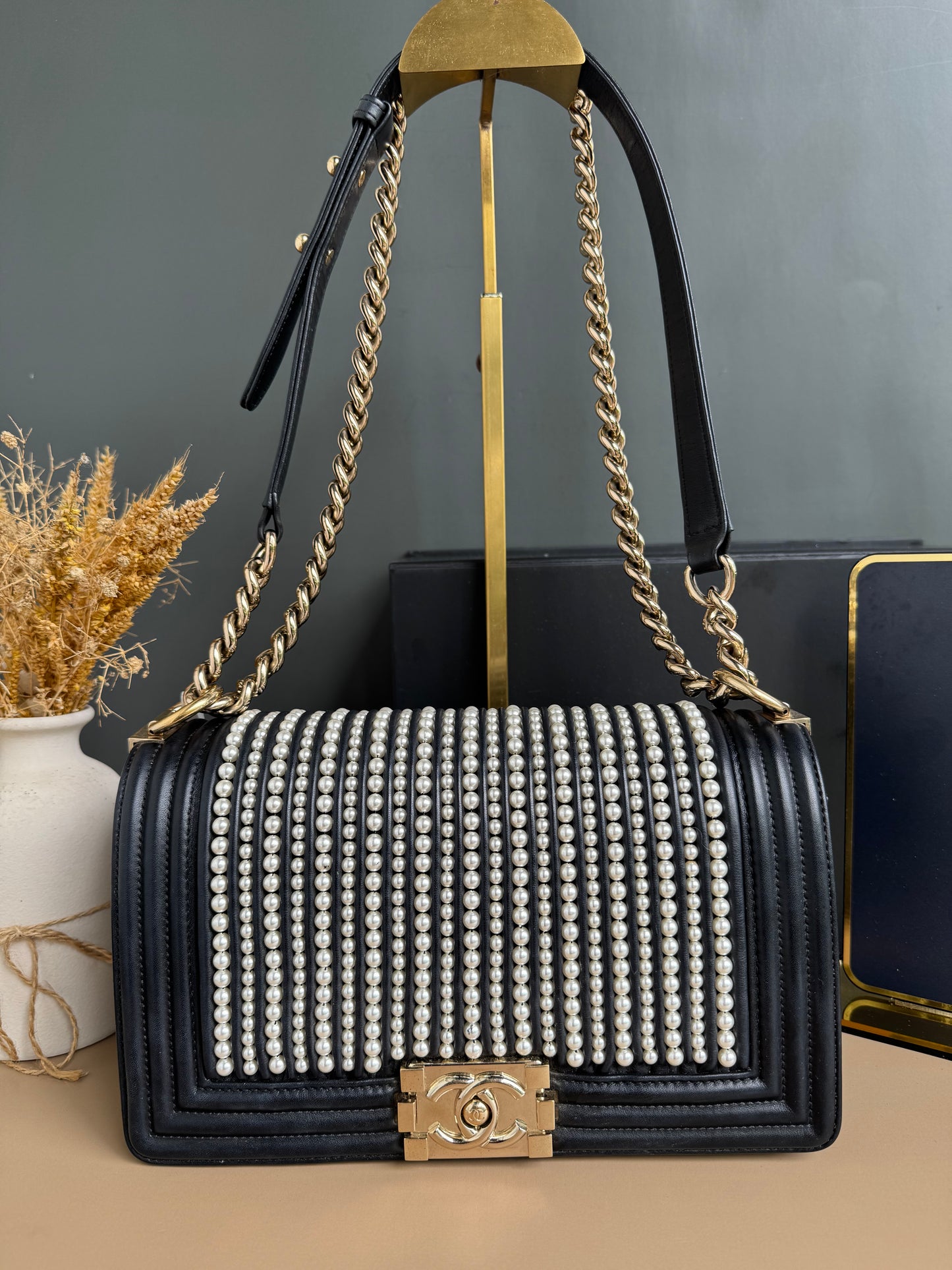 CHANEL LE BOY PEARL OLD MEDIUM LAMBSKIN