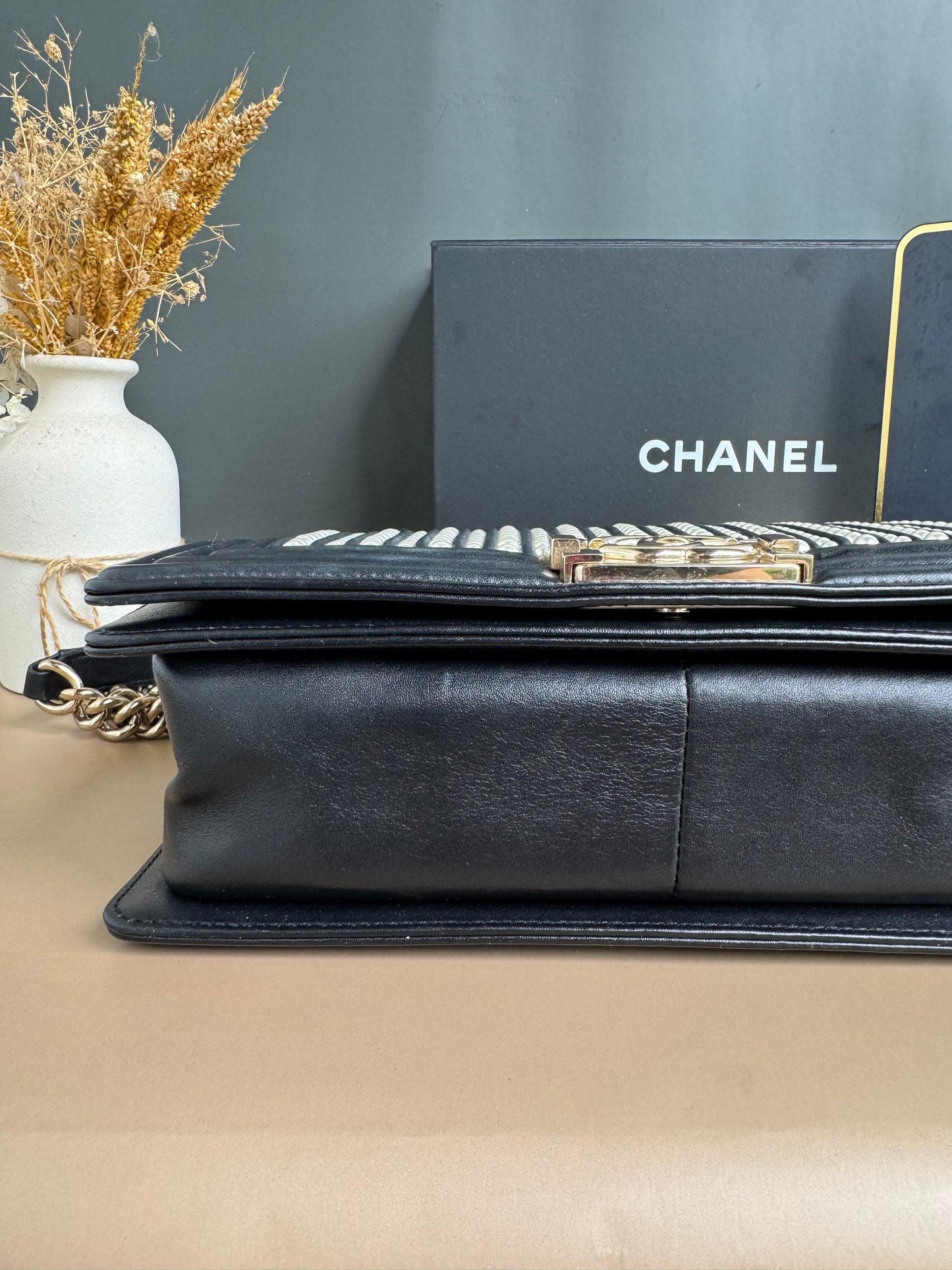 CHANEL LE BOY PEARL OLD MEDIUM LAMBSKIN