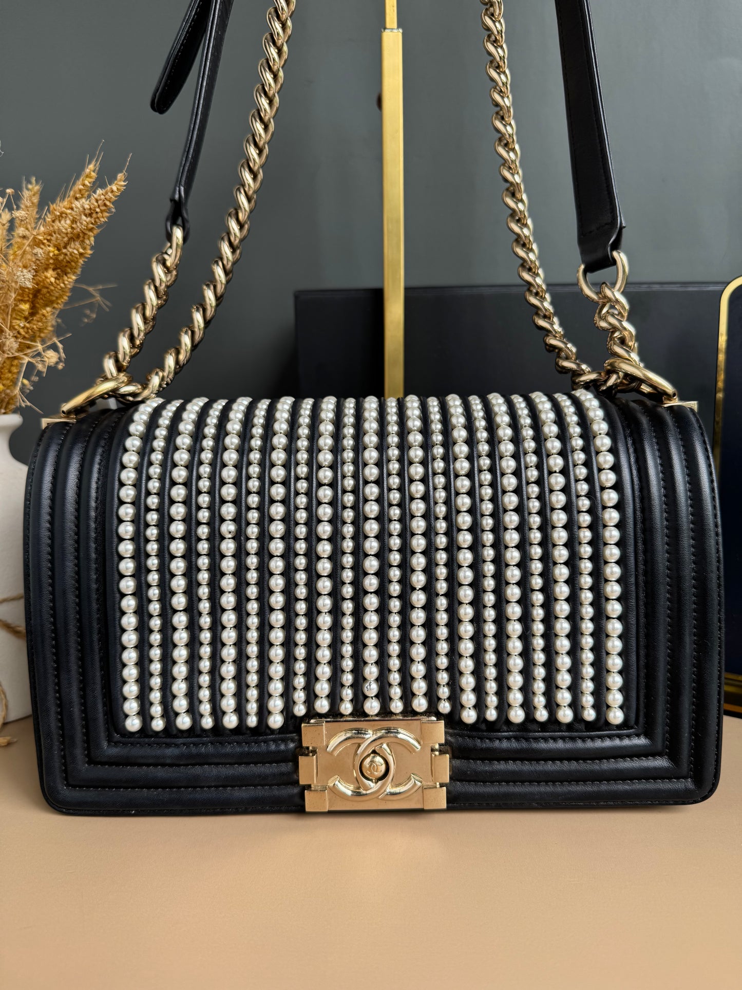 CHANEL LE BOY PEARL OLD MEDIUM LAMBSKIN