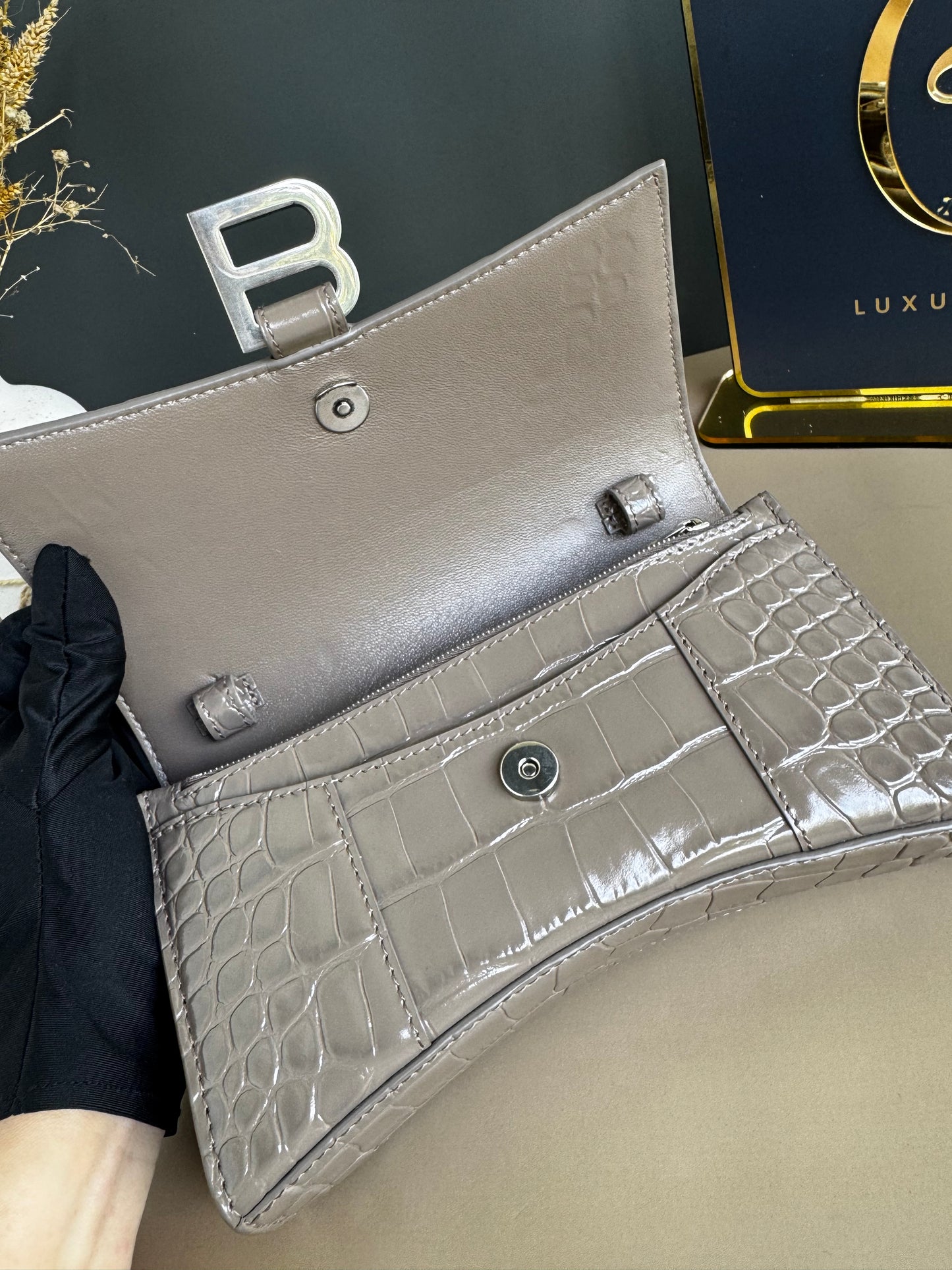 BALENCIAGA WALLET ON CHAIN CROC EMBOSSED LEATHER