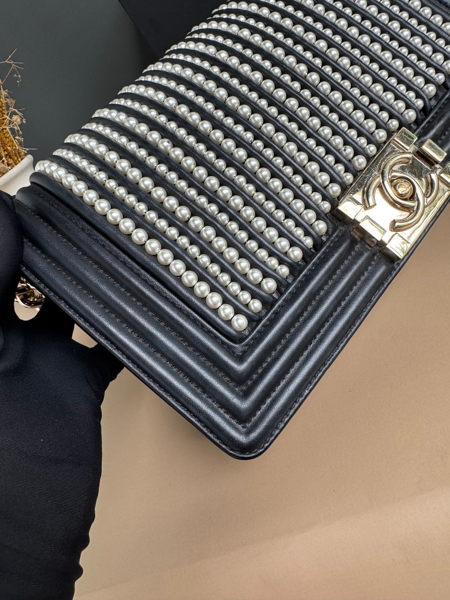 CHANEL LE BOY PEARL OLD MEDIUM LAMBSKIN