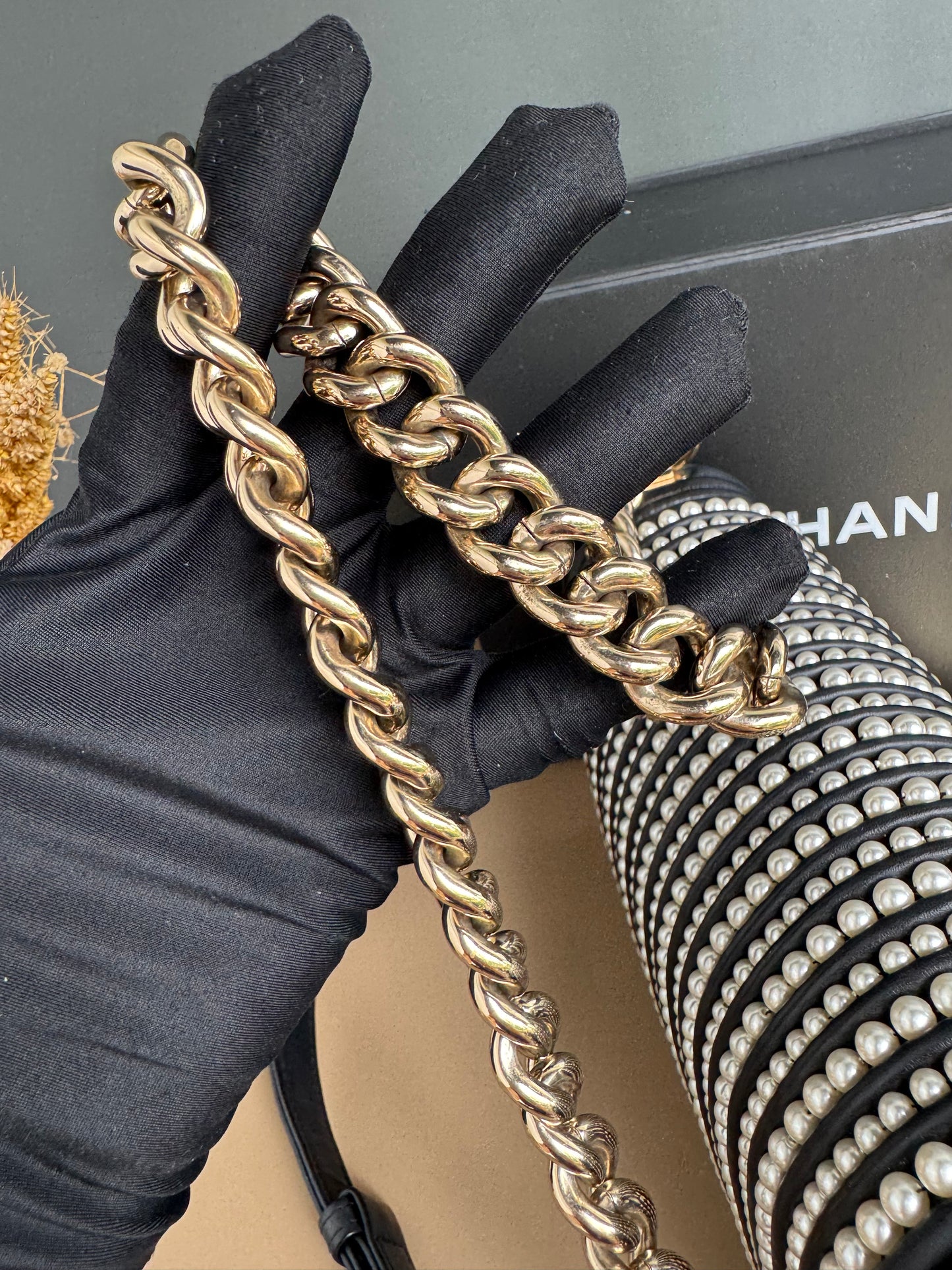 CHANEL LE BOY PEARL OLD MEDIUM LAMBSKIN