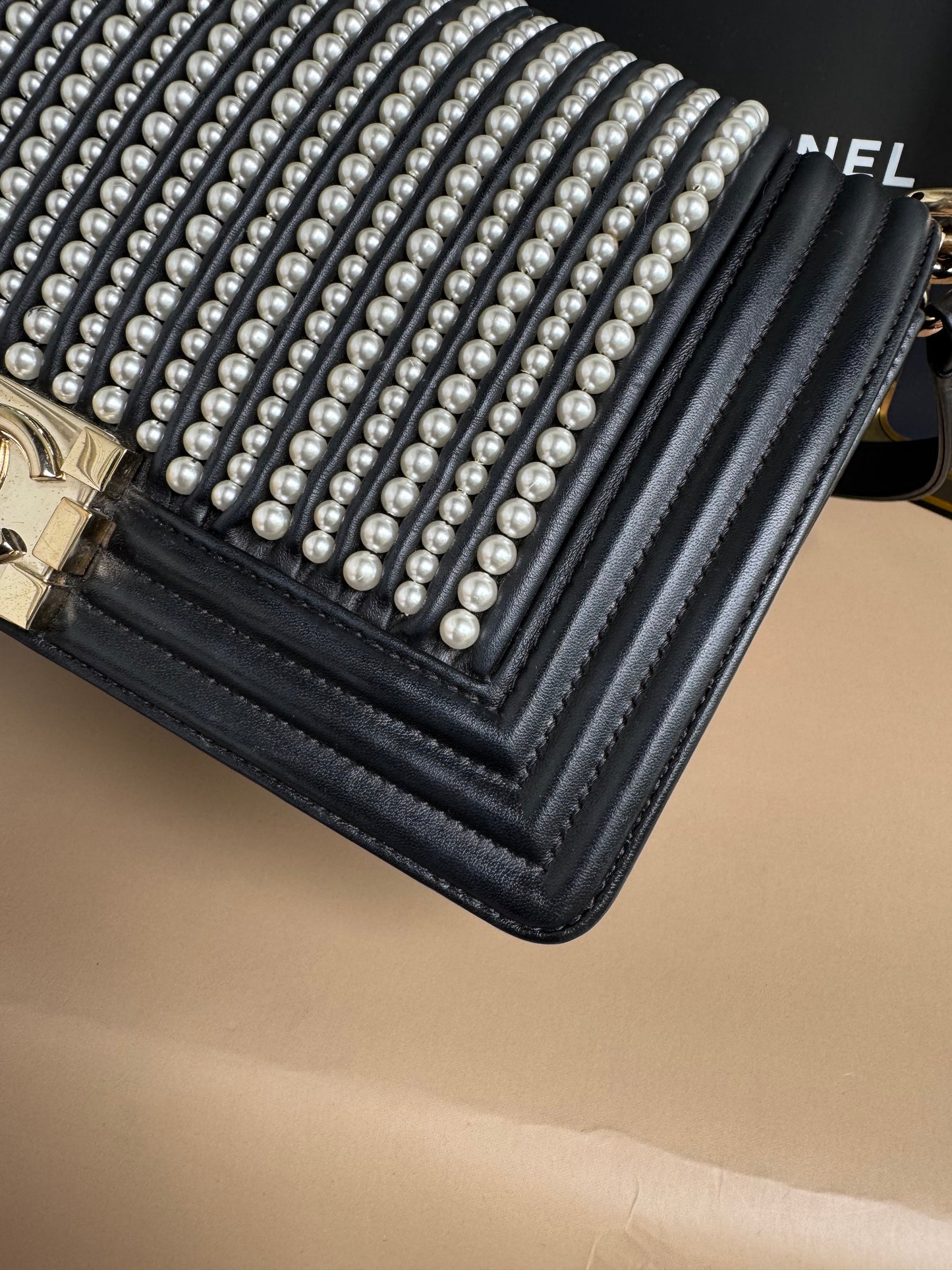 CHANEL LE BOY PEARL OLD MEDIUM LAMBSKIN