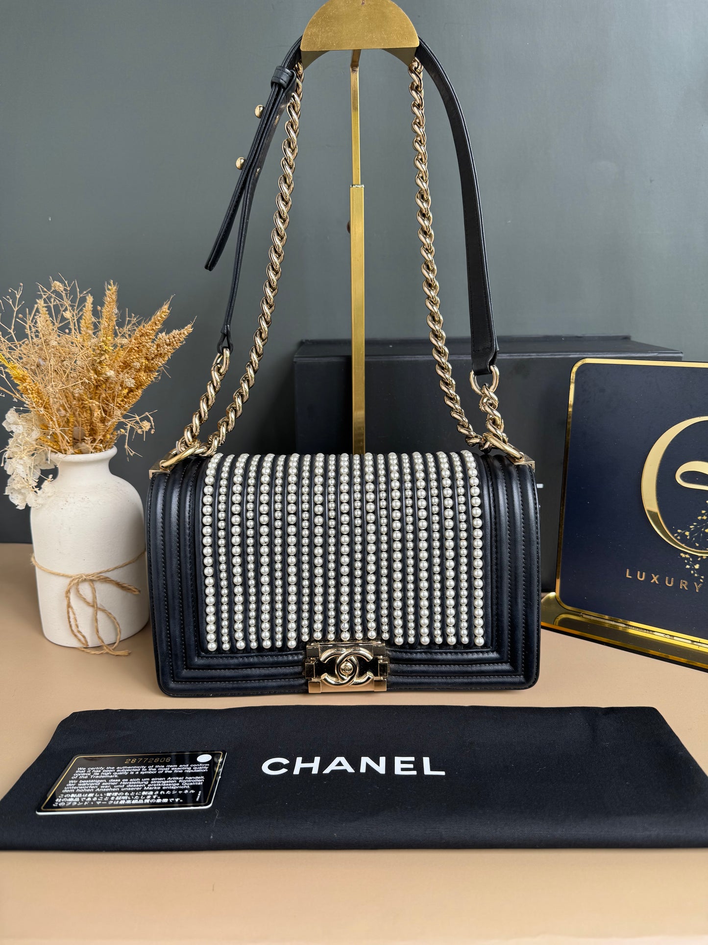 CHANEL LE BOY PEARL OLD MEDIUM LAMBSKIN