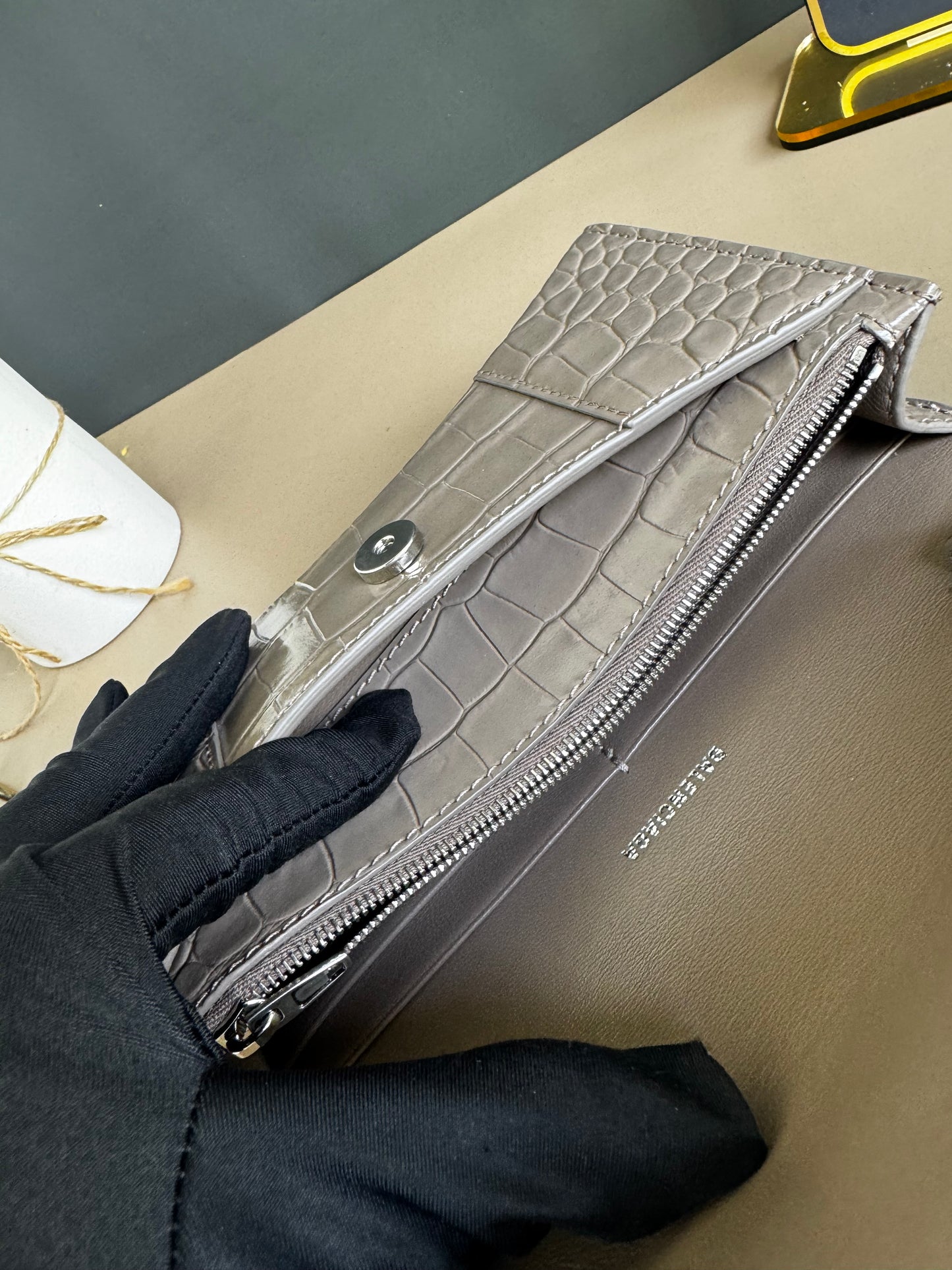 BALENCIAGA WALLET ON CHAIN CROC EMBOSSED LEATHER