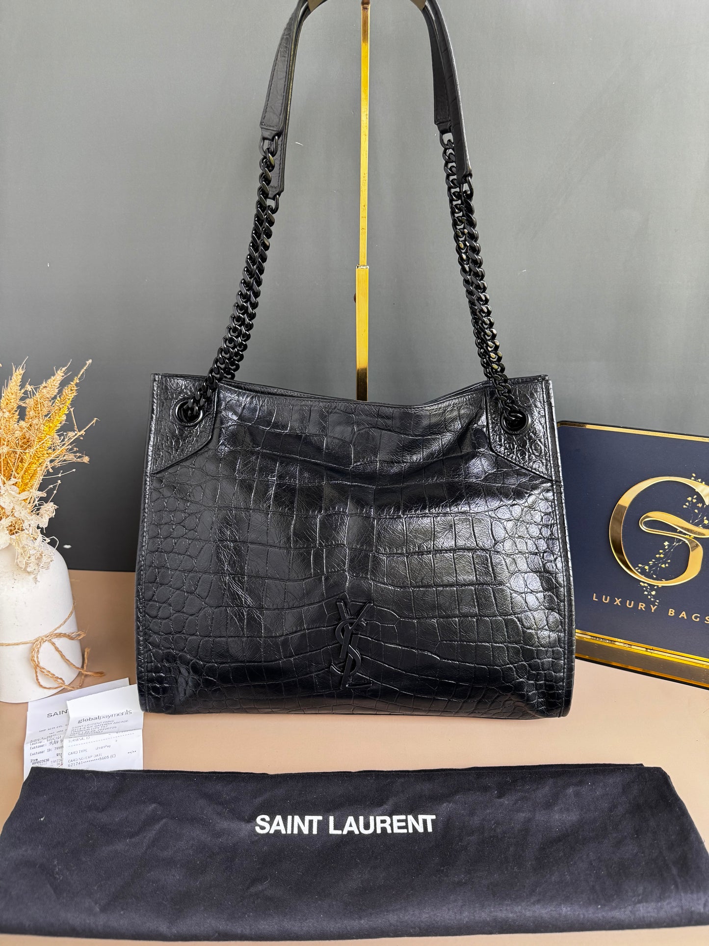 YSL NIKI SHOPPING IN CROCODILE EMBOSSED LEATHER