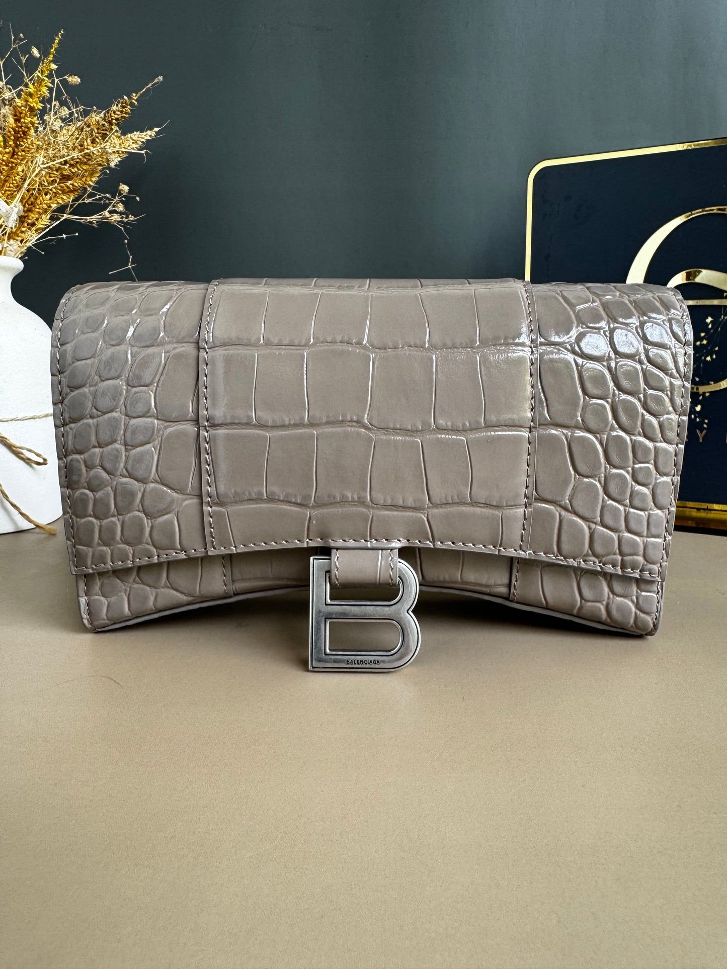 BALENCIAGA WALLET ON CHAIN CROC EMBOSSED LEATHER