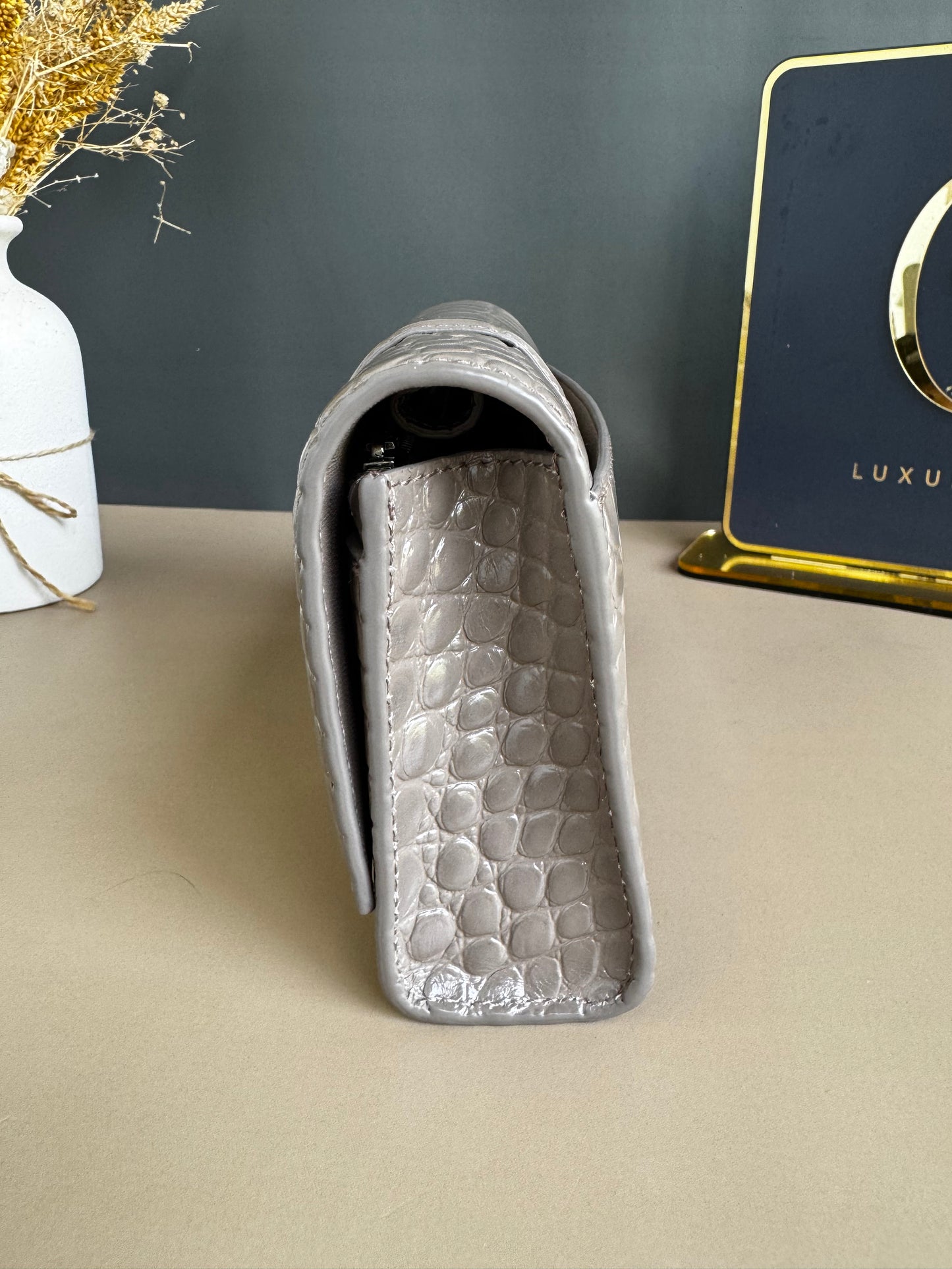 BALENCIAGA WALLET ON CHAIN CROC EMBOSSED LEATHER