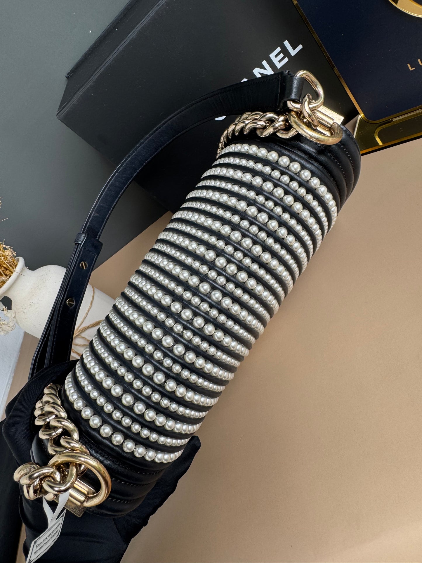 CHANEL LE BOY PEARL OLD MEDIUM LAMBSKIN