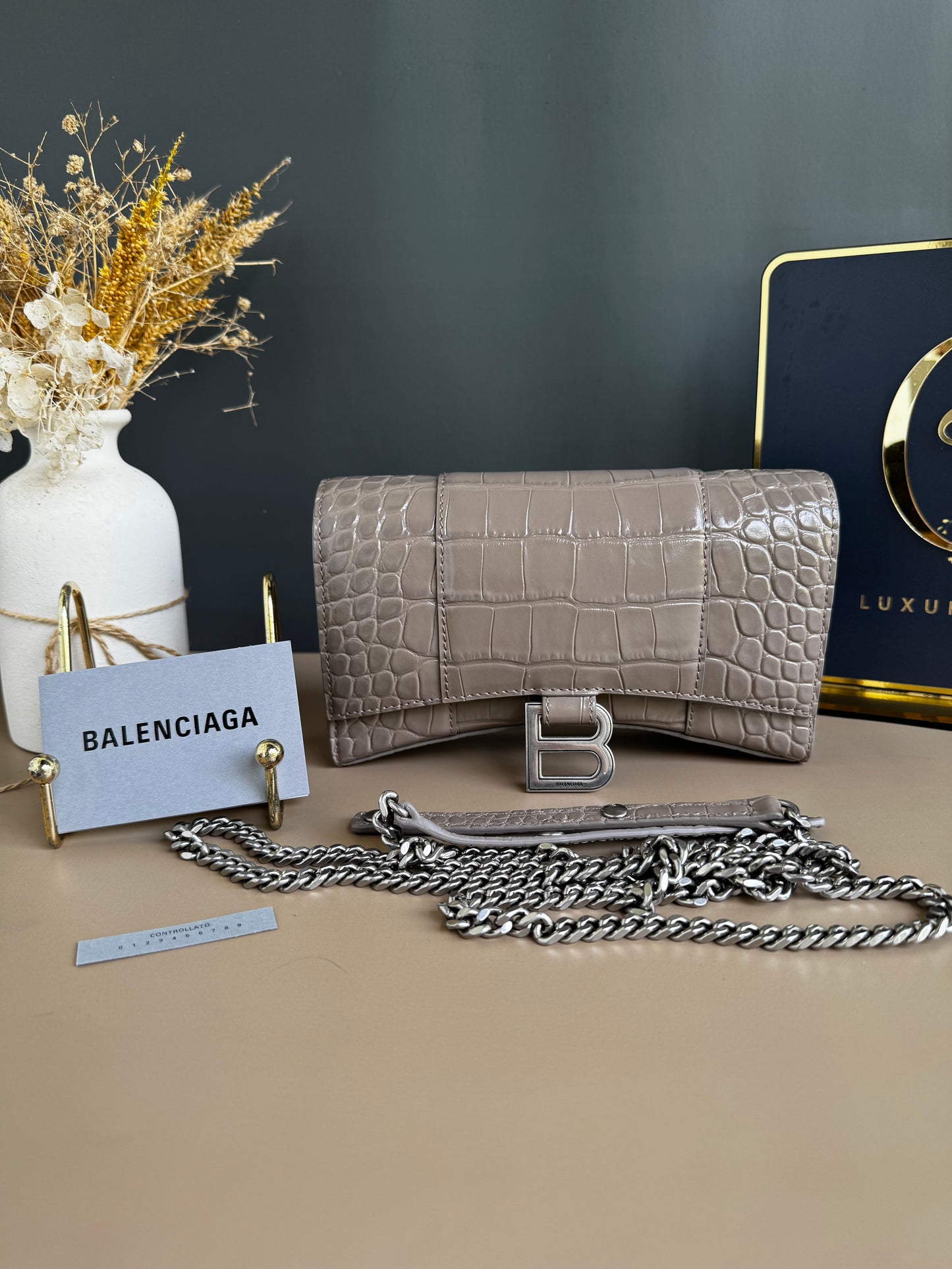 BALENCIAGA WALLET ON CHAIN CROC EMBOSSED LEATHER