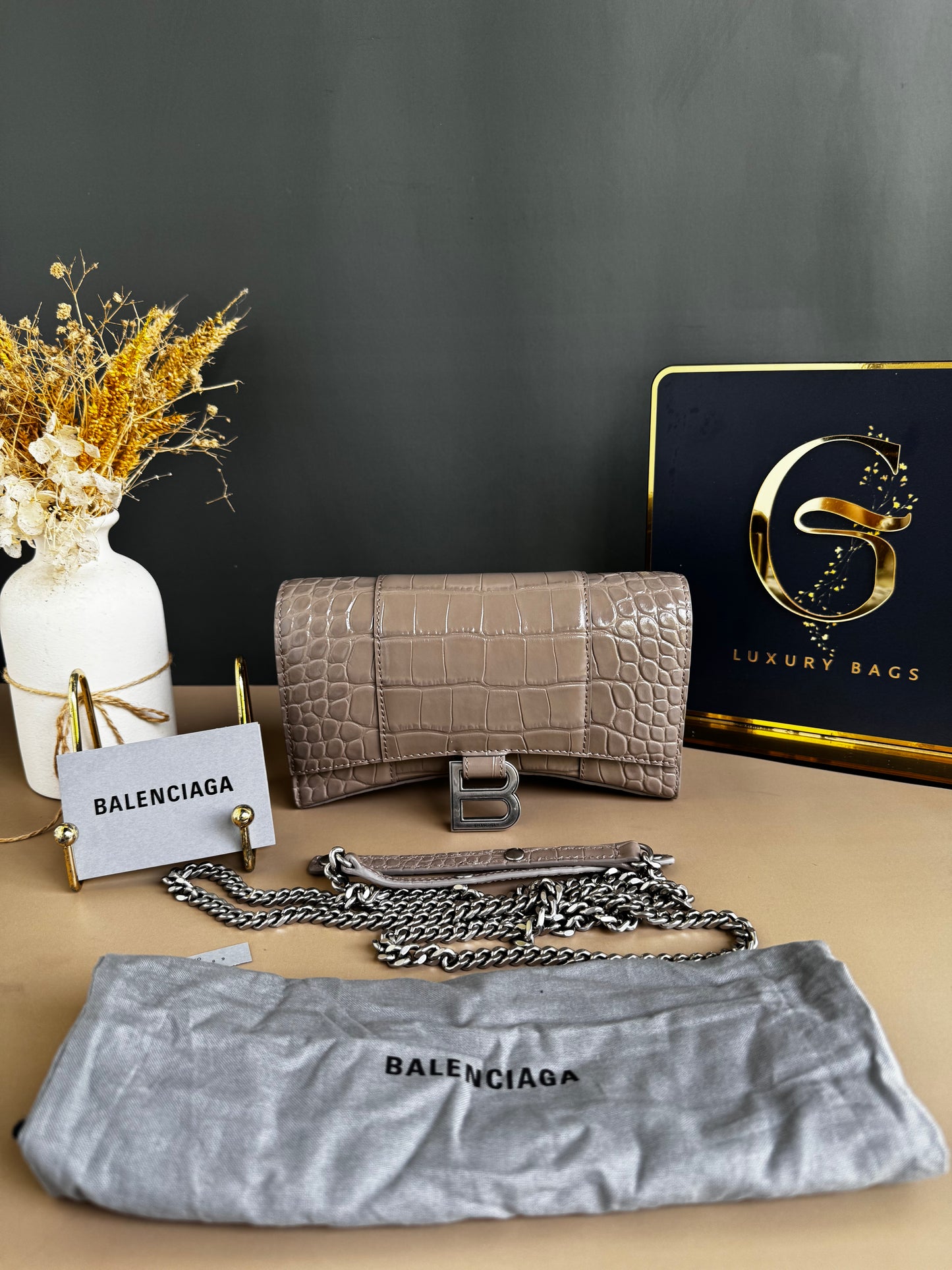 BALENCIAGA WALLET ON CHAIN CROC EMBOSSED LEATHER