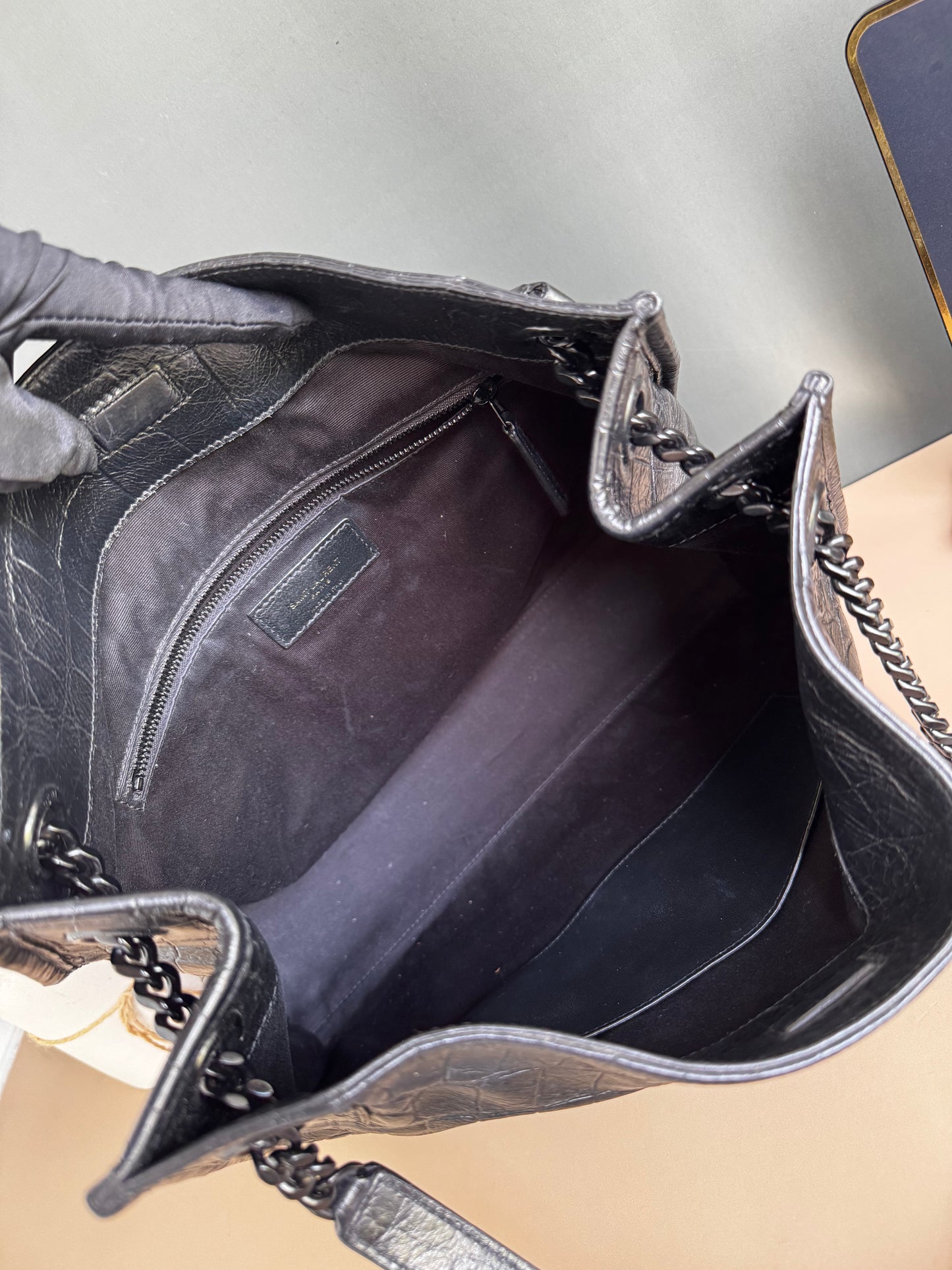 YSL NIKI SHOPPING IN CROCODILE EMBOSSED LEATHER