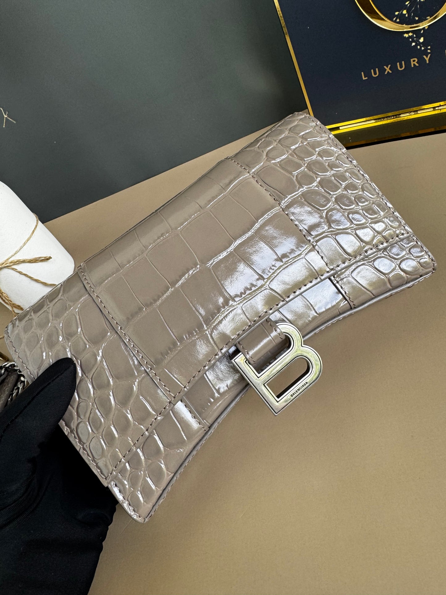 BALENCIAGA WALLET ON CHAIN CROC EMBOSSED LEATHER