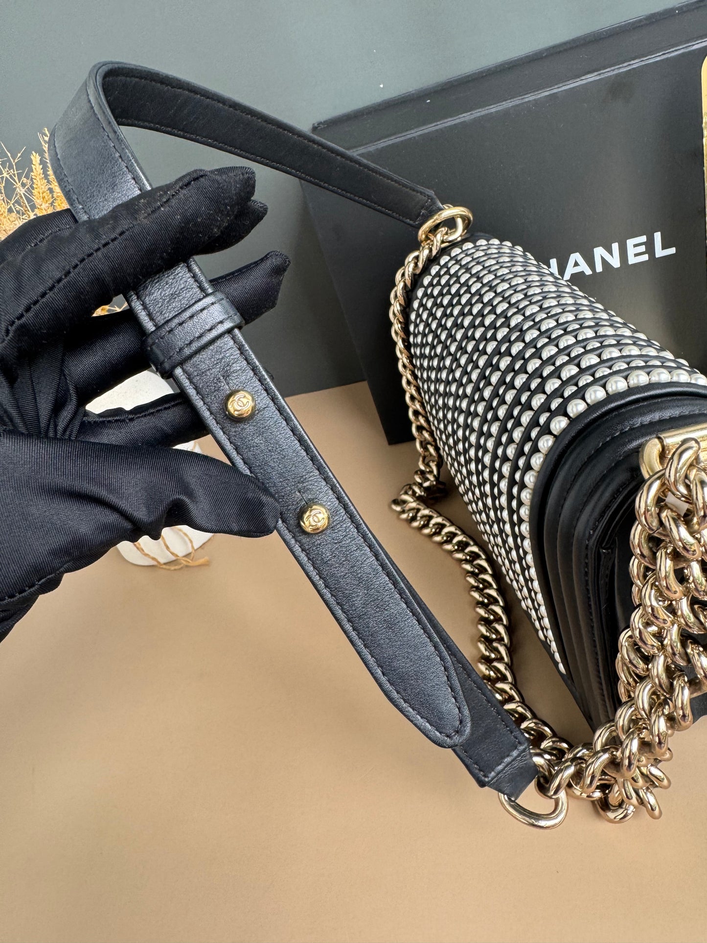 CHANEL LE BOY PEARL OLD MEDIUM LAMBSKIN