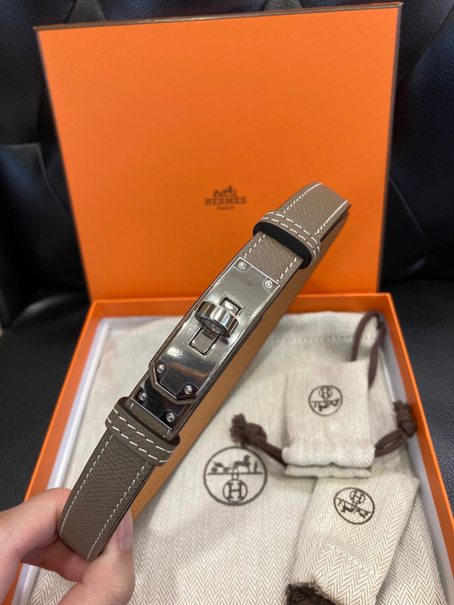 HERMES KELLY BELT ETOUPE PHW