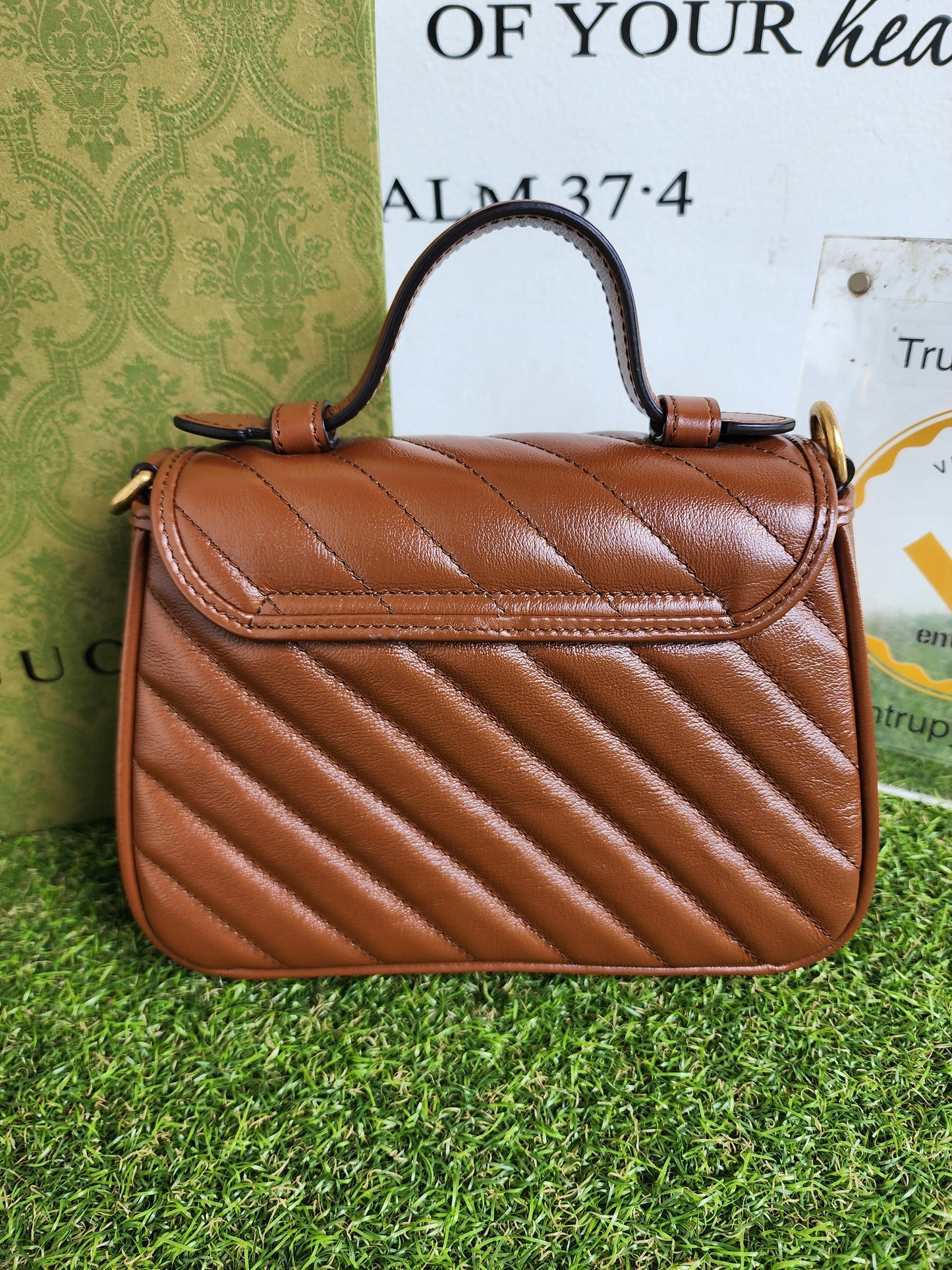 GUCCI MARMONT TOP HANDLE TAN GHW
