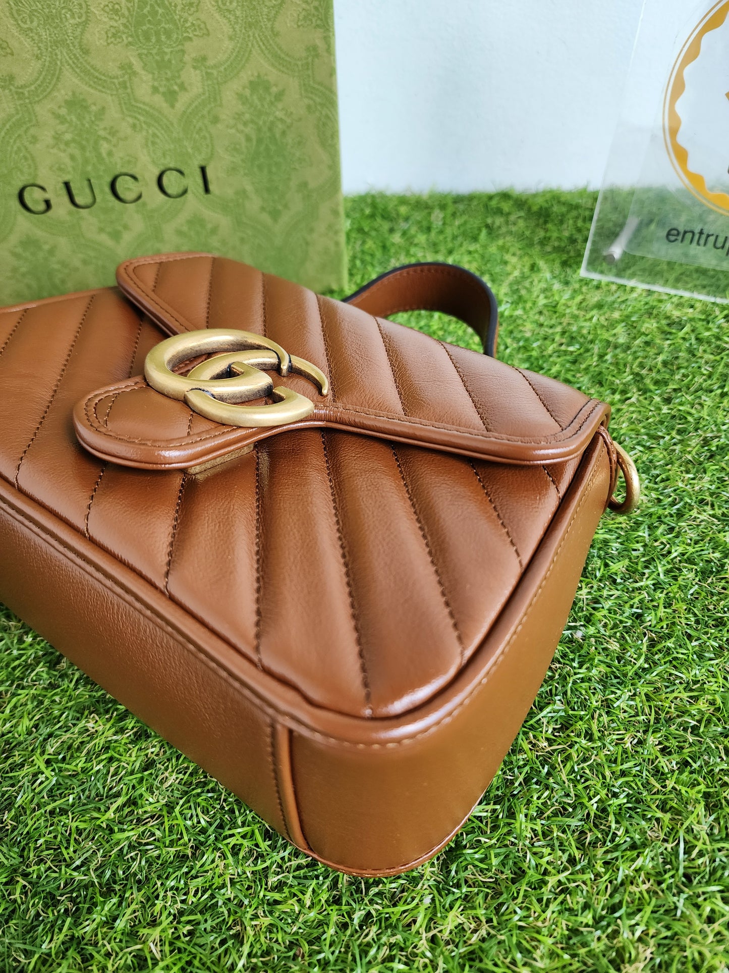GUCCI MARMONT TOP HANDLE TAN GHW