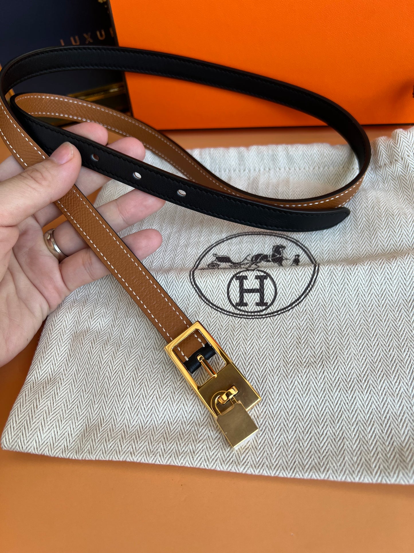 HERMES LUCKY 15 REVERSIBLE BELT