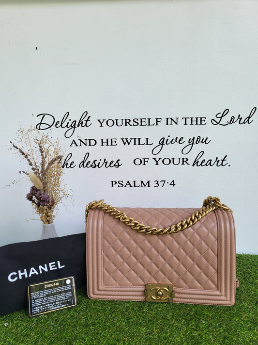 Chanel Le Boy New Medium beige/old rose GHW