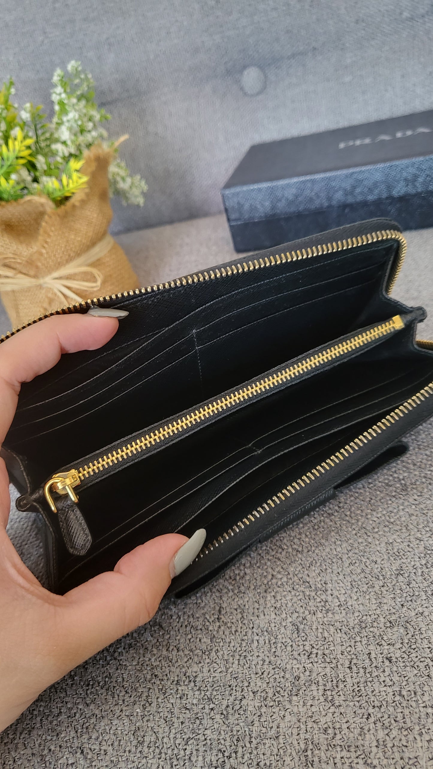 Prada bow zippy long wallet